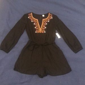 Embroidered black romper